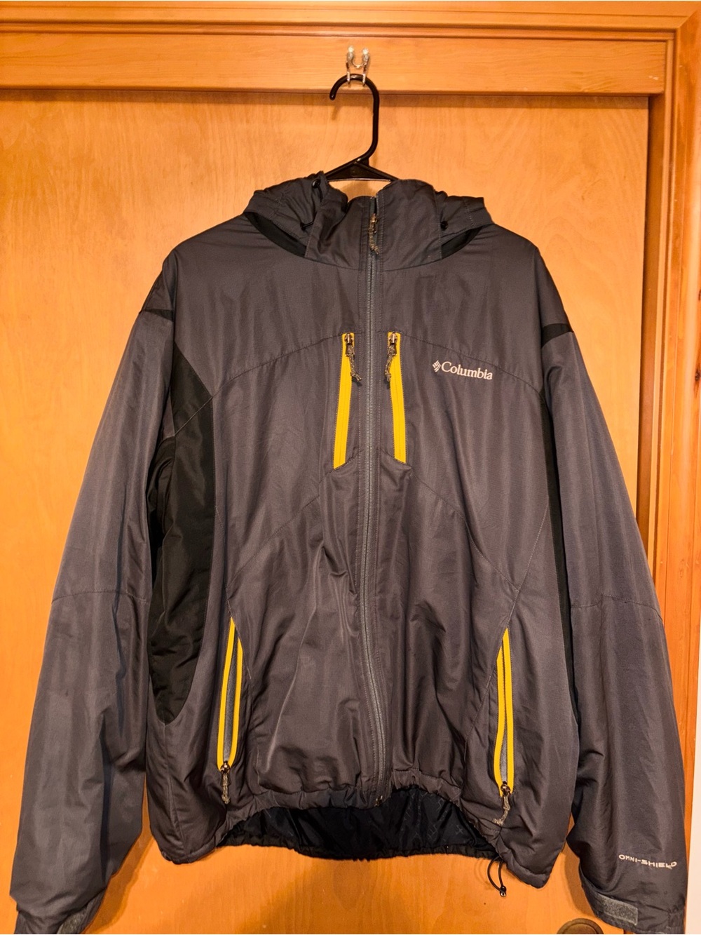 Columbia Omni-Shield Jacket Mens XL Gray Yellow Hooded Windbreaker Full Zip
